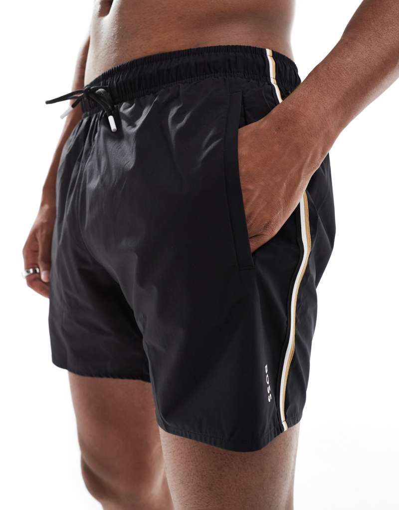 BOSS iconic swim short in black Boss