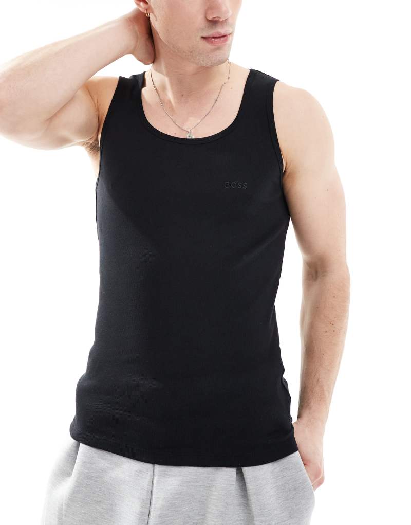 Boss Bodywear 3-pack ribbed logo tank tops in black BOSS Orange