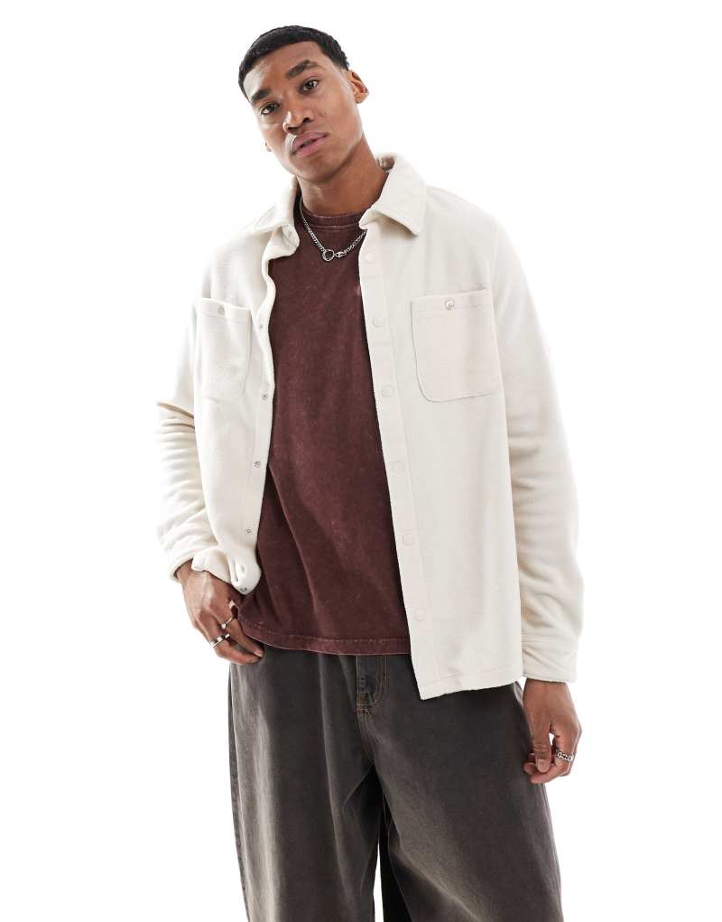 Brave Soul fleece overshirt in stone Brave Soul