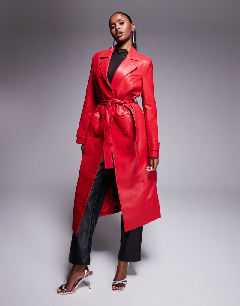 Bardot PU trench coat in in bright red Bardot