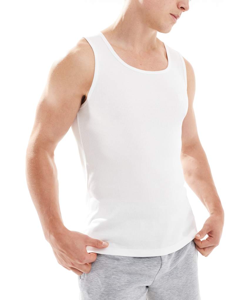 Boss Bodywear 3-pack ribbed logo tank tops in white BOSS Orange