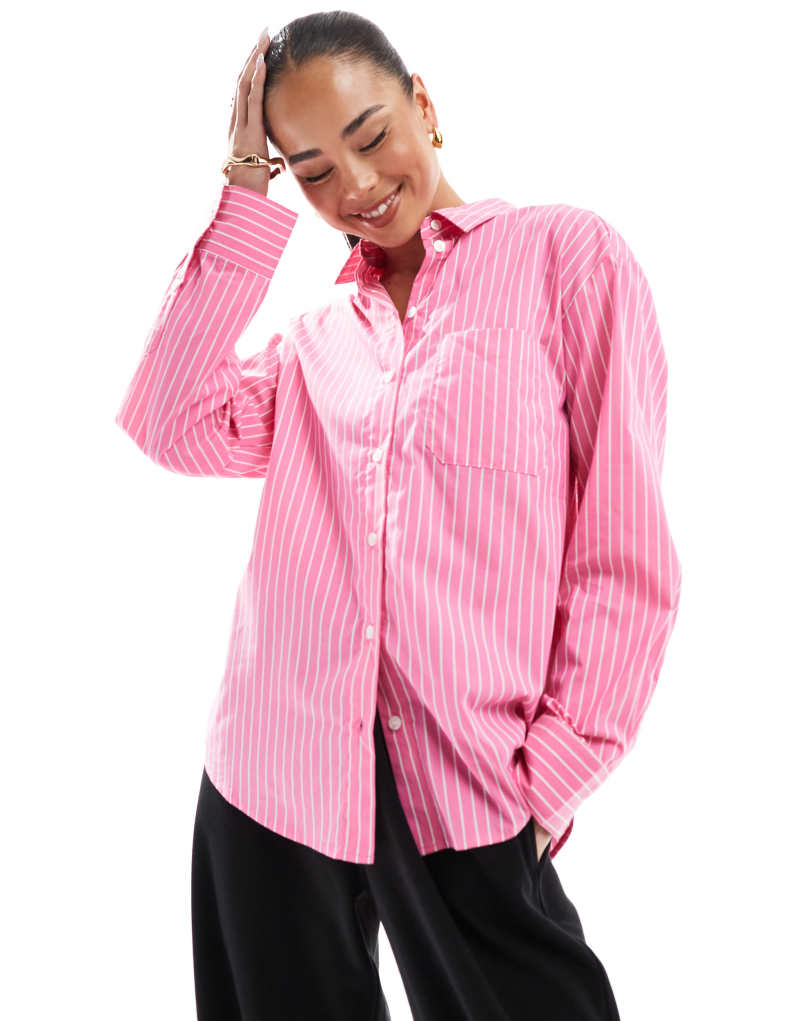 Bershka oversized shirt in pink pinstripe Bershka