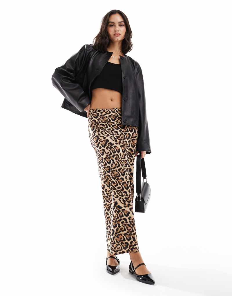 Brave Soul satin maxi skirt in leopard print Brave Soul