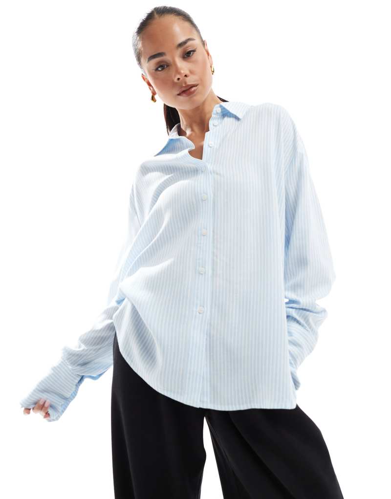 Bershka oversized linen mix shirt in light blue Bershka