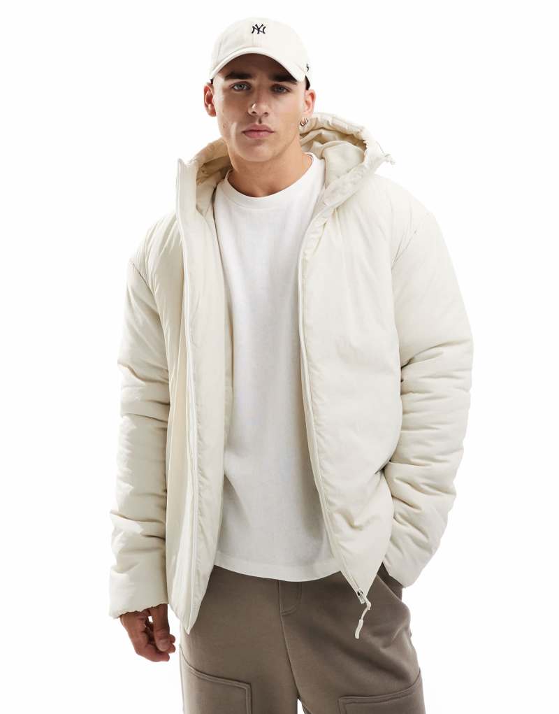 Brave Soul padded jacket with hood in stone Brave Soul