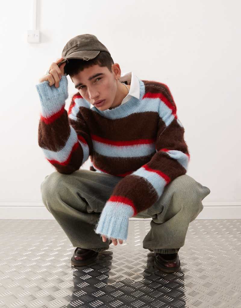 COLLUSION brushed oversized crew neck sweater in blue stripe Collusion