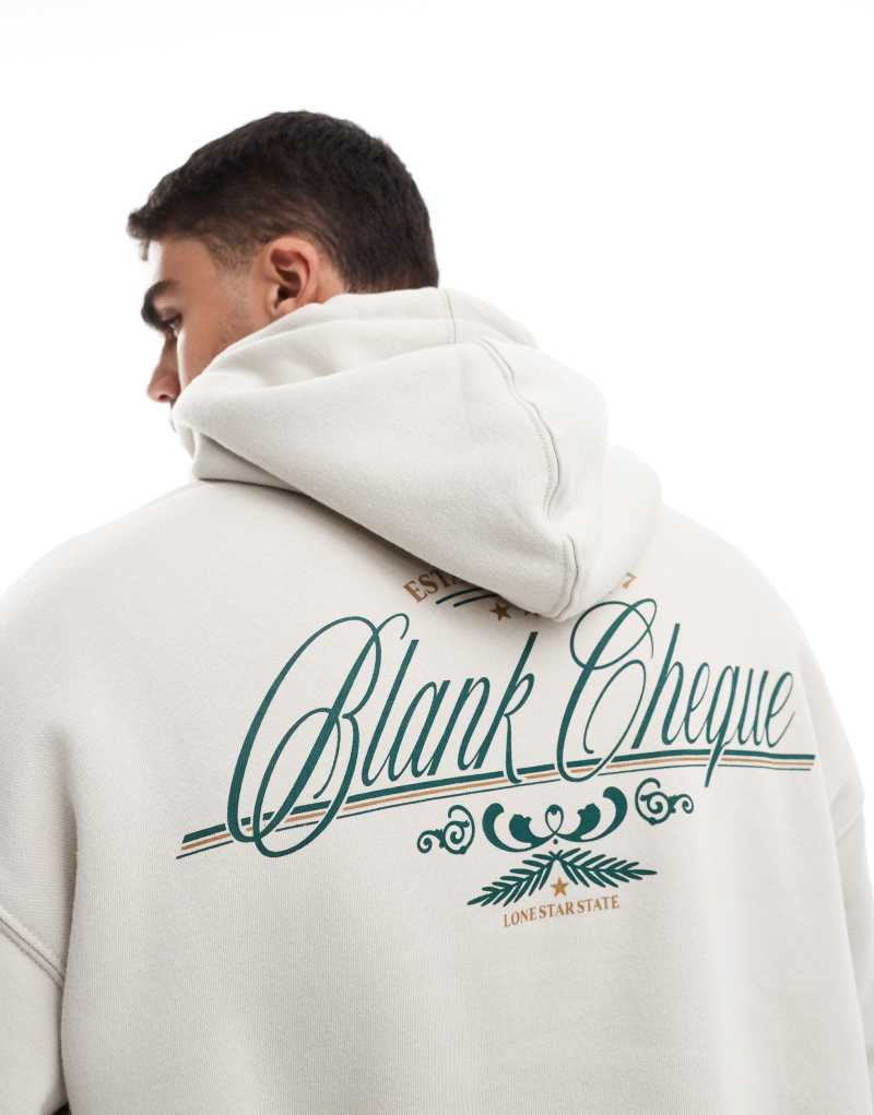 Cotton On box fit hoodie with blank cheque graphic in cream Cotton On