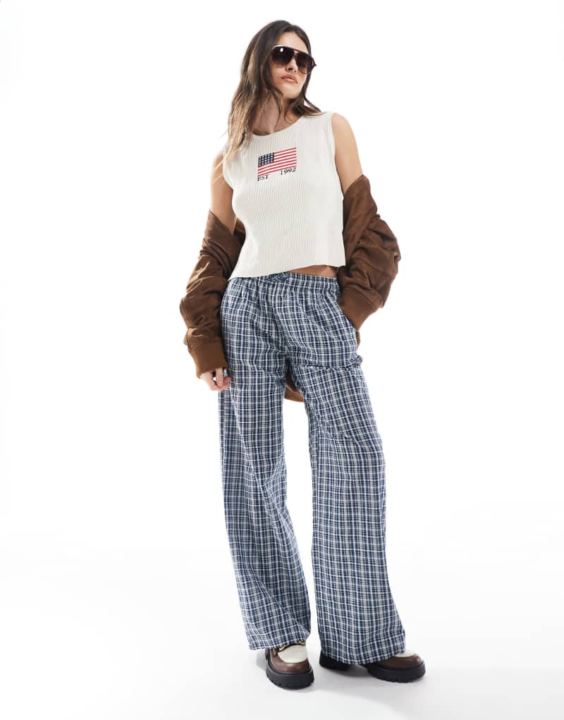 Daisy Street pull on drawstring pants in navy gingham Daisy Street