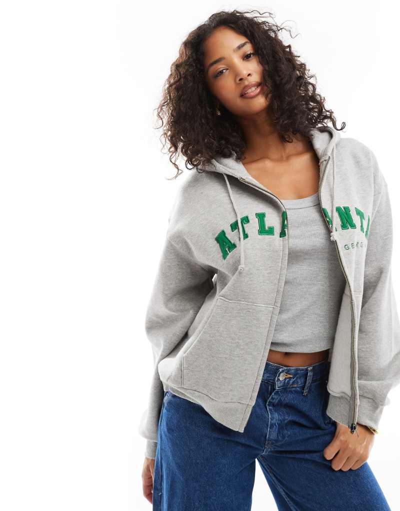 Daisy Street oversized hoodie with atlanta graphic in gray Daisy Street