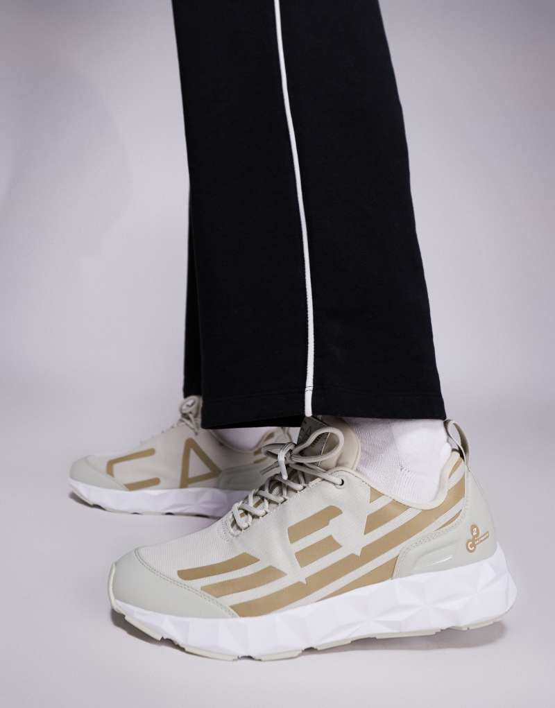 Armani EA7 logo knit sneakers in beige and gold EA7 Emporio Armani