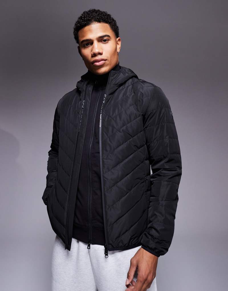 Armani EA7 hooded logo padded jacket in black EA7 Emporio Armani