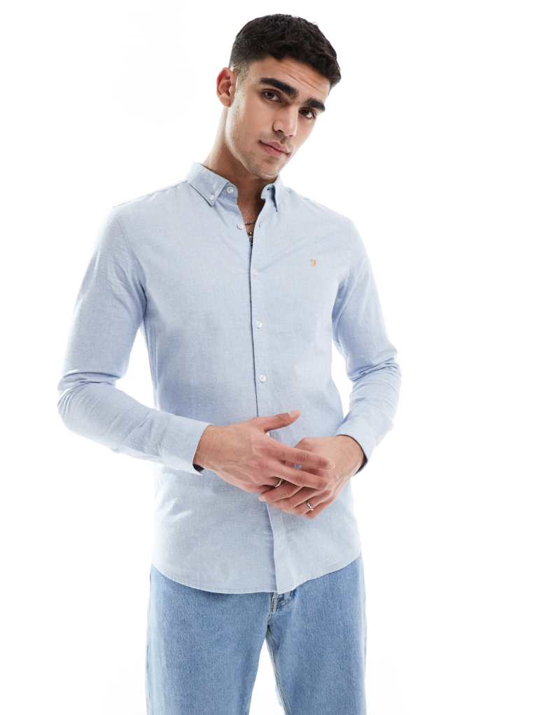 Farah Steen long sleeve oxford shirt in blue Farah