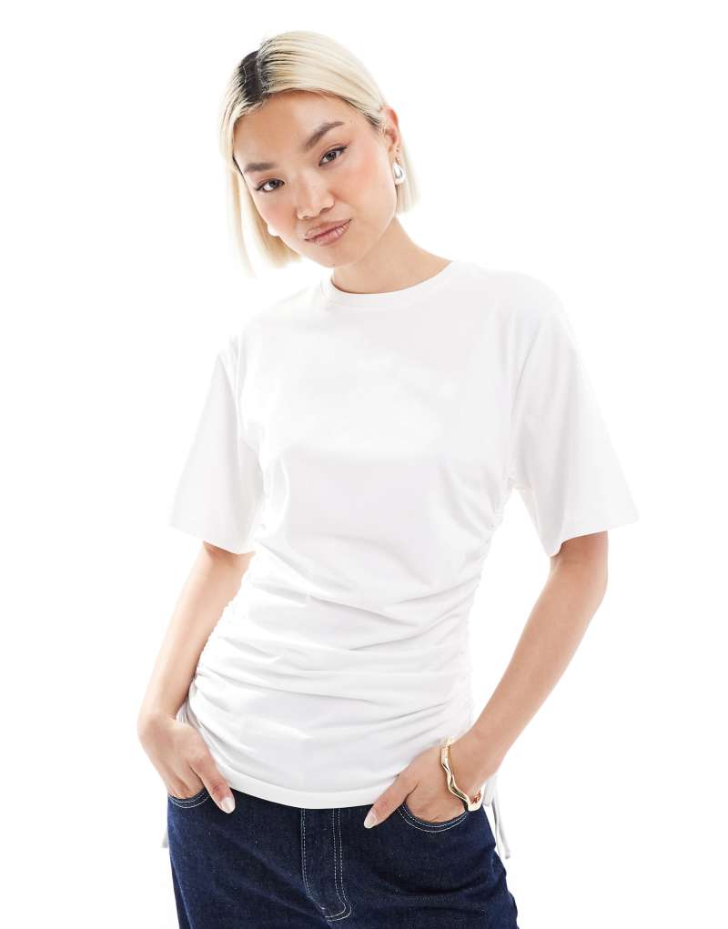 French Connection Rallie ruched waist drawstring t-shirt in white French Connection