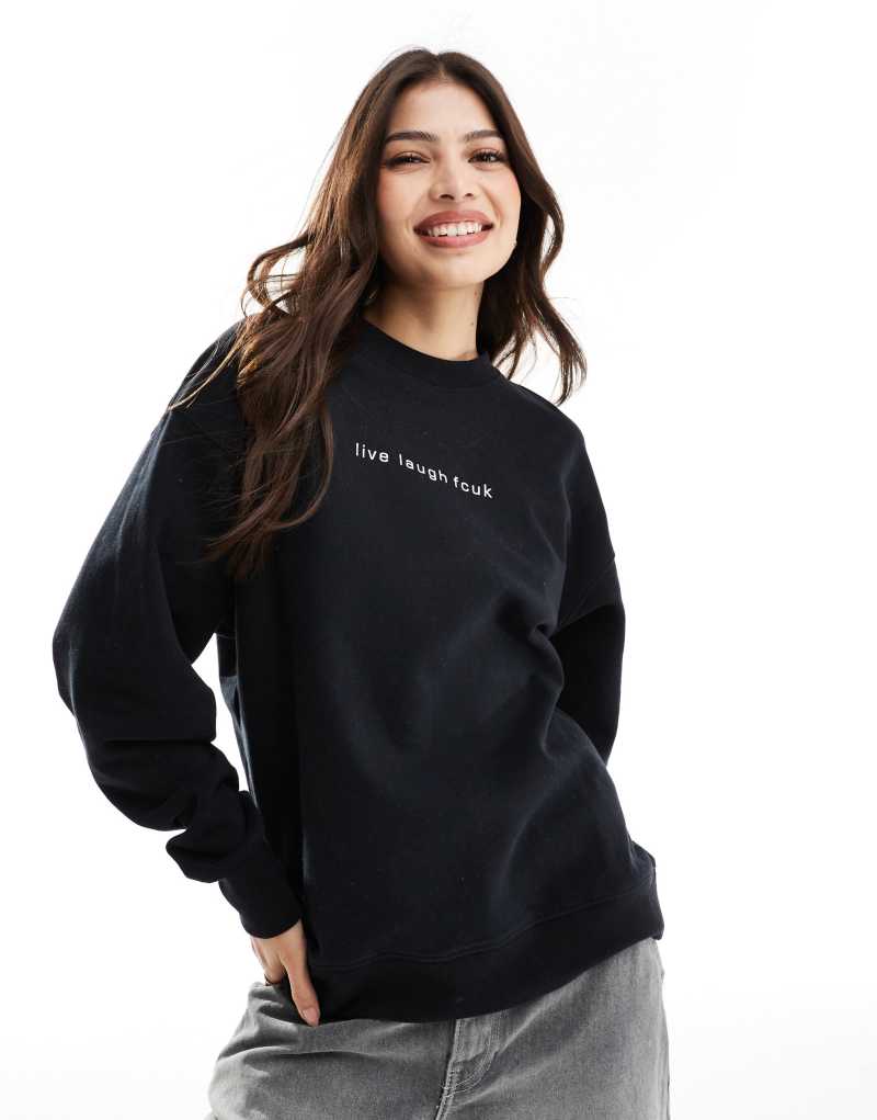 French Connection FCUK sweatshirt with live laugh slogan in black  French Connection