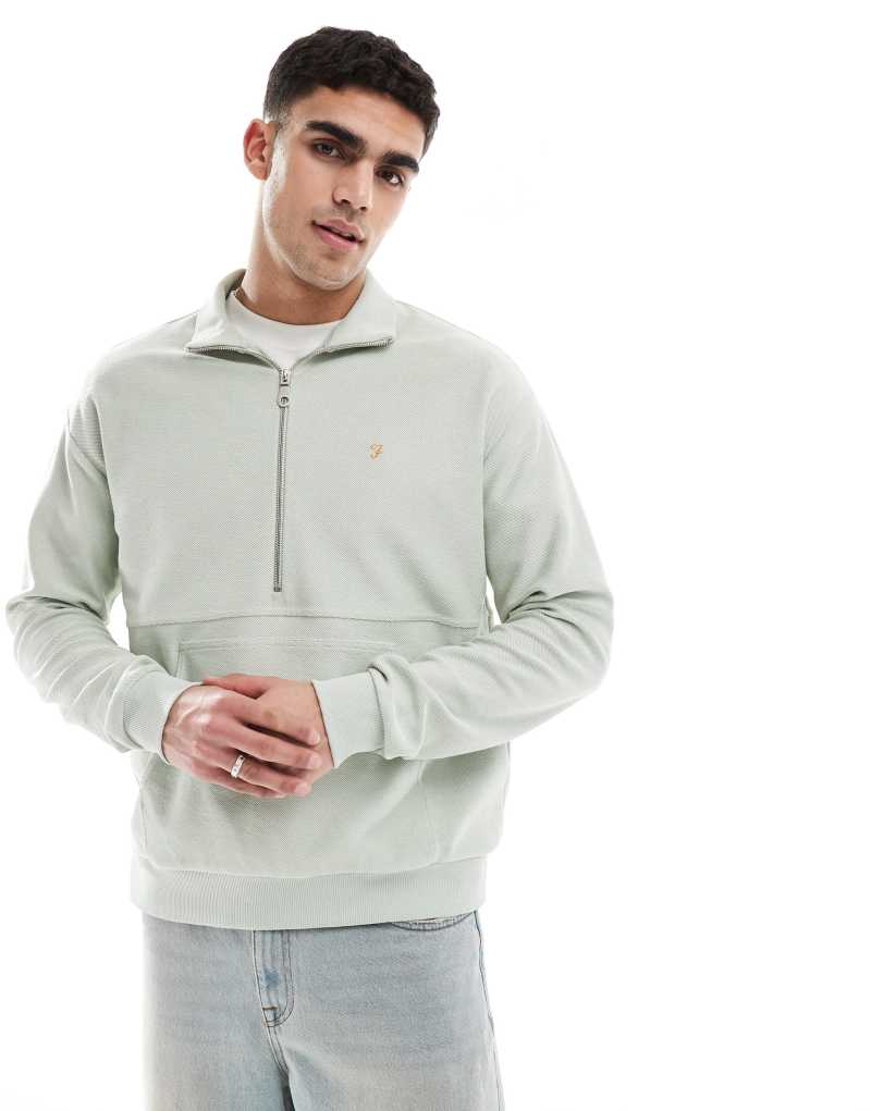 Farah Swaton half zip sweatshirt in sage green Farah