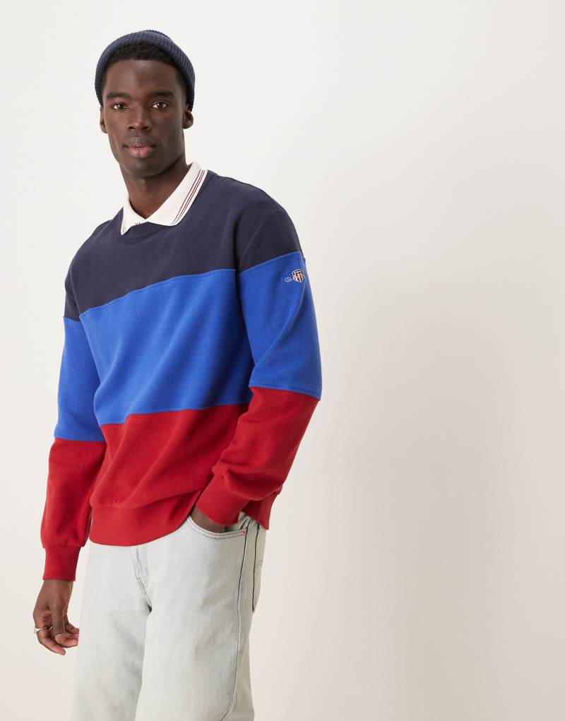 GANT color block logo sweatshirt in blue and red Gant