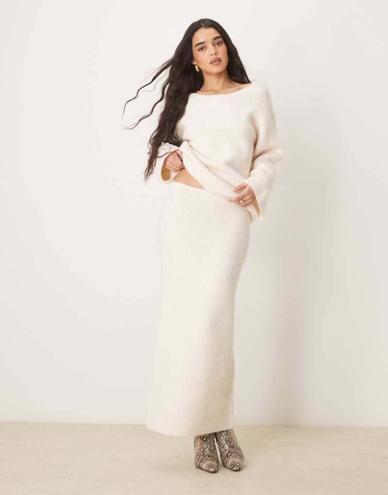 Gina Tricot chunky rib knitted maxi skirt with side split in cream - part of a set Gina Tricot