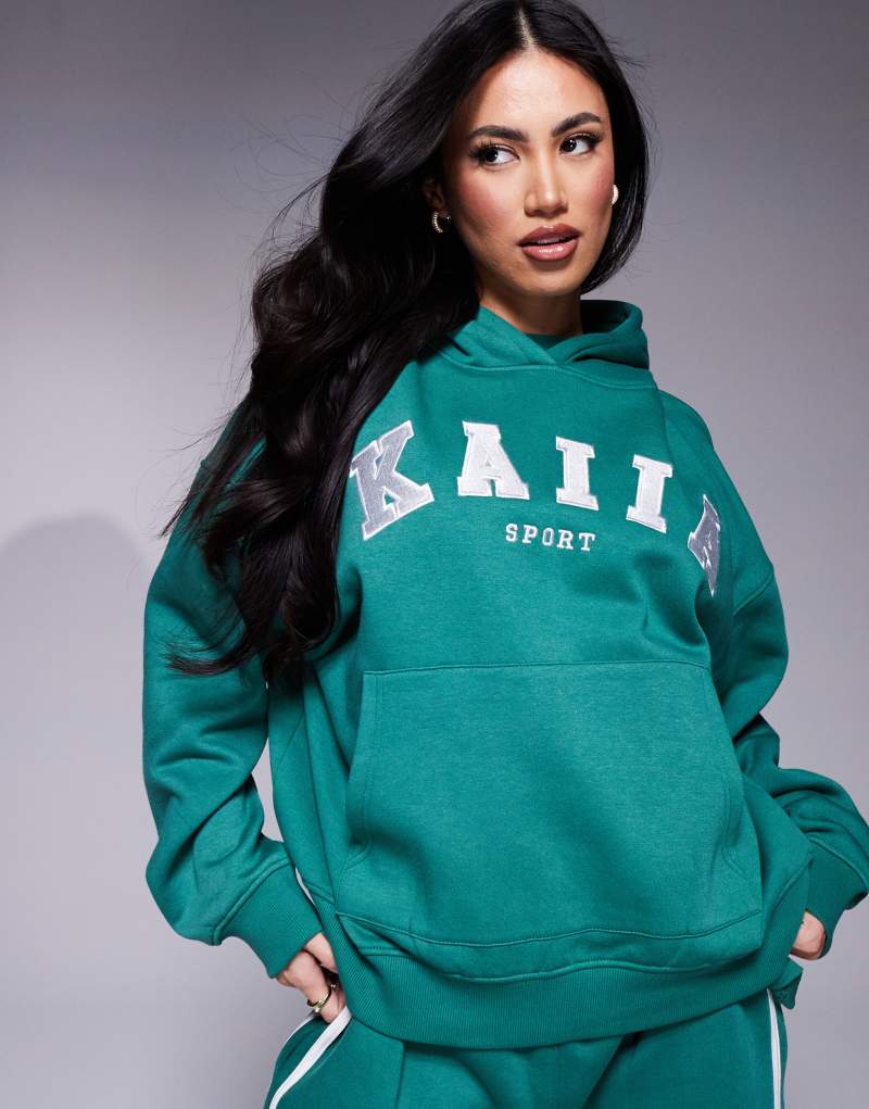 Kaiia sport embroidered logo hoodie in green - part of a set Kaiia