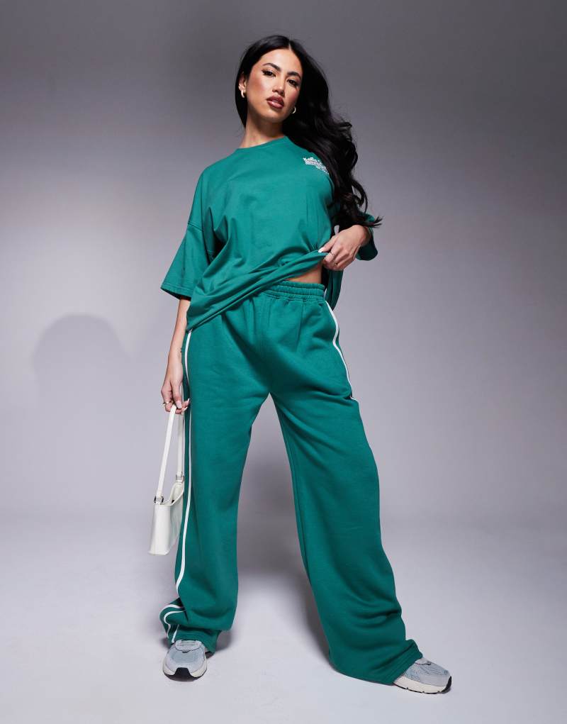 Kaiia wide leg side stripe sweatpants in green - part of a set Kaiia