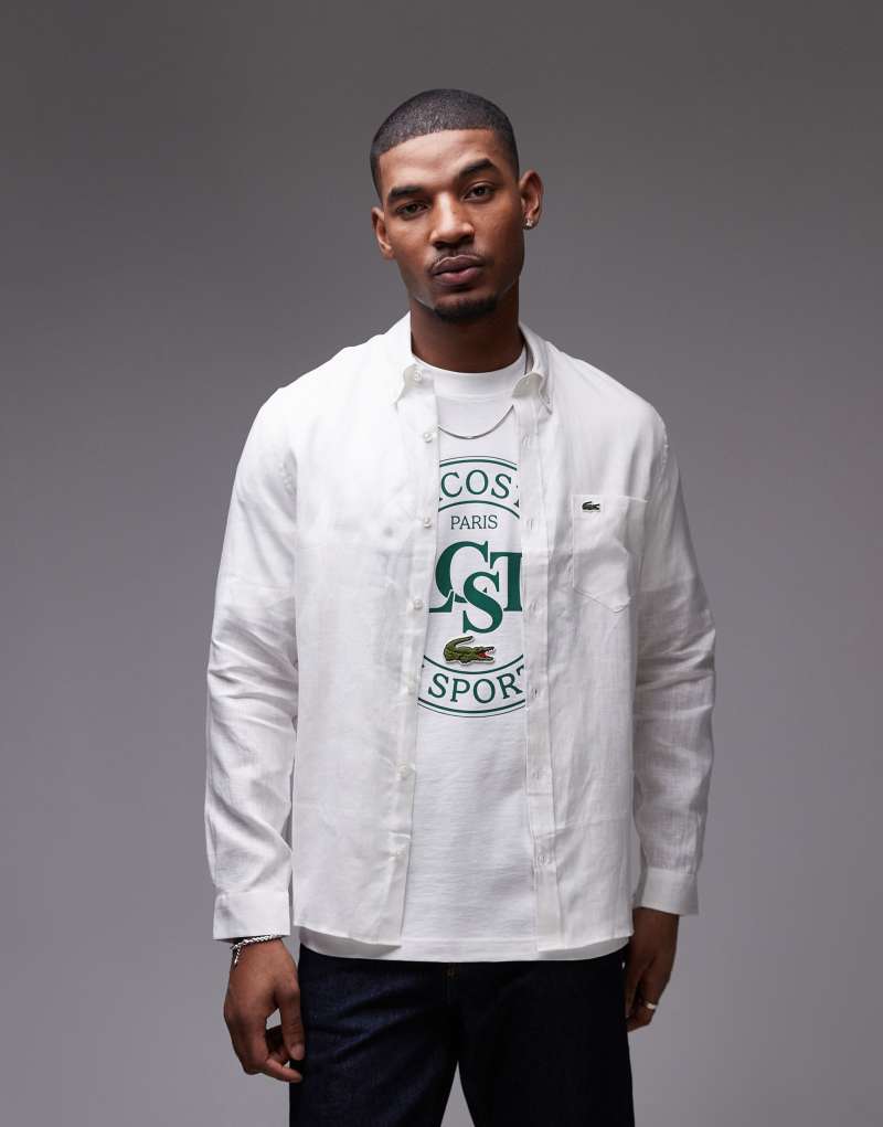 Lacoste long sleeve linen shirt in white Lacoste