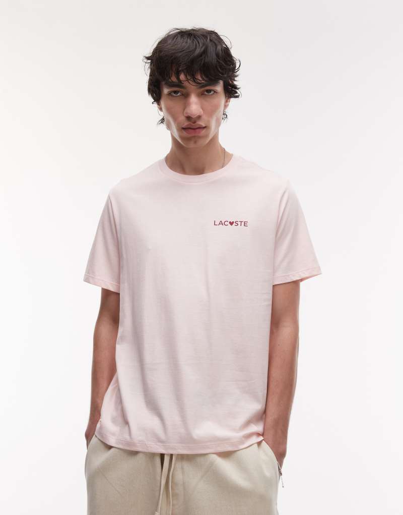 Lacoste loungewear valentines t-shirt in light pink Lacoste