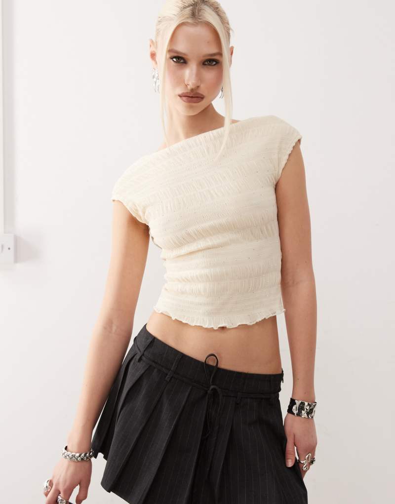 Motel Erika backless sequin mesh top in ivory Motel