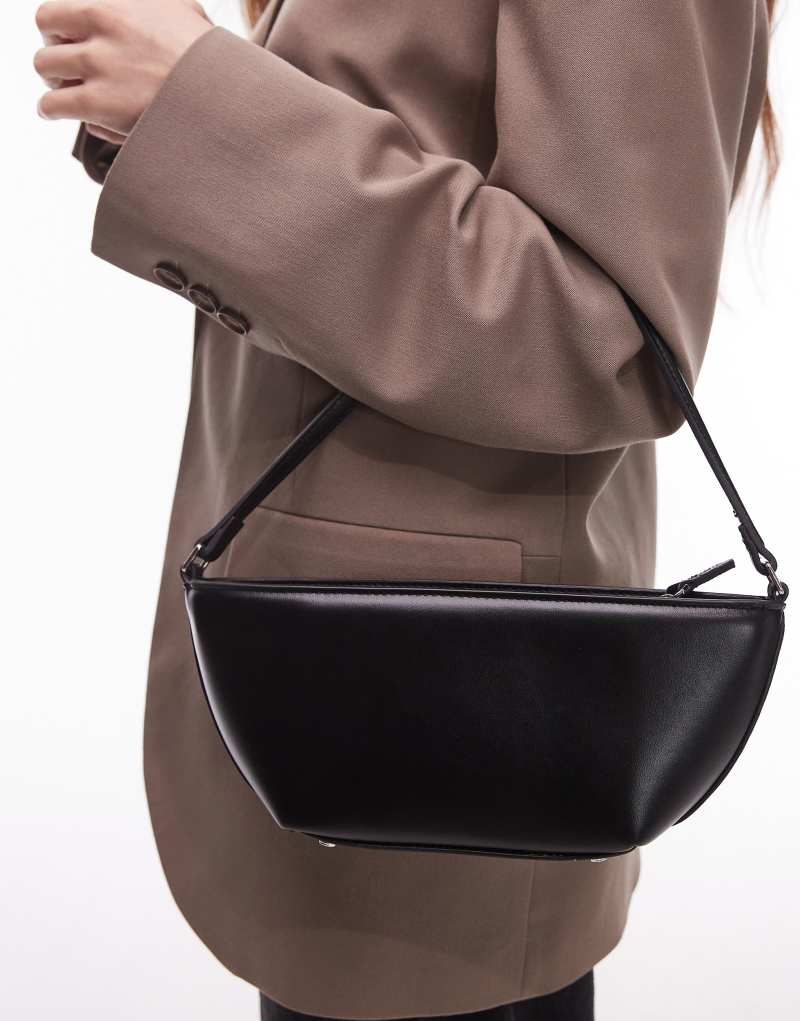 Mango squared round shoulder bag in black Mango