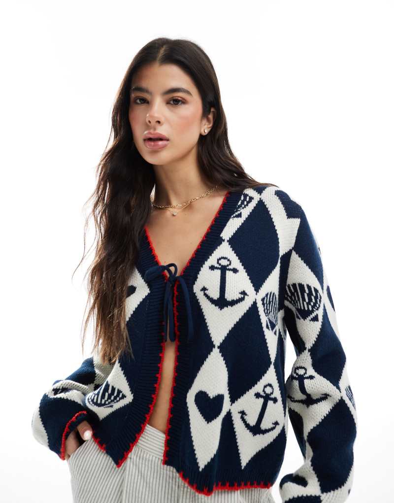 Miss Selfridge nautical jacquard cardigan in navy Miss Selfridge