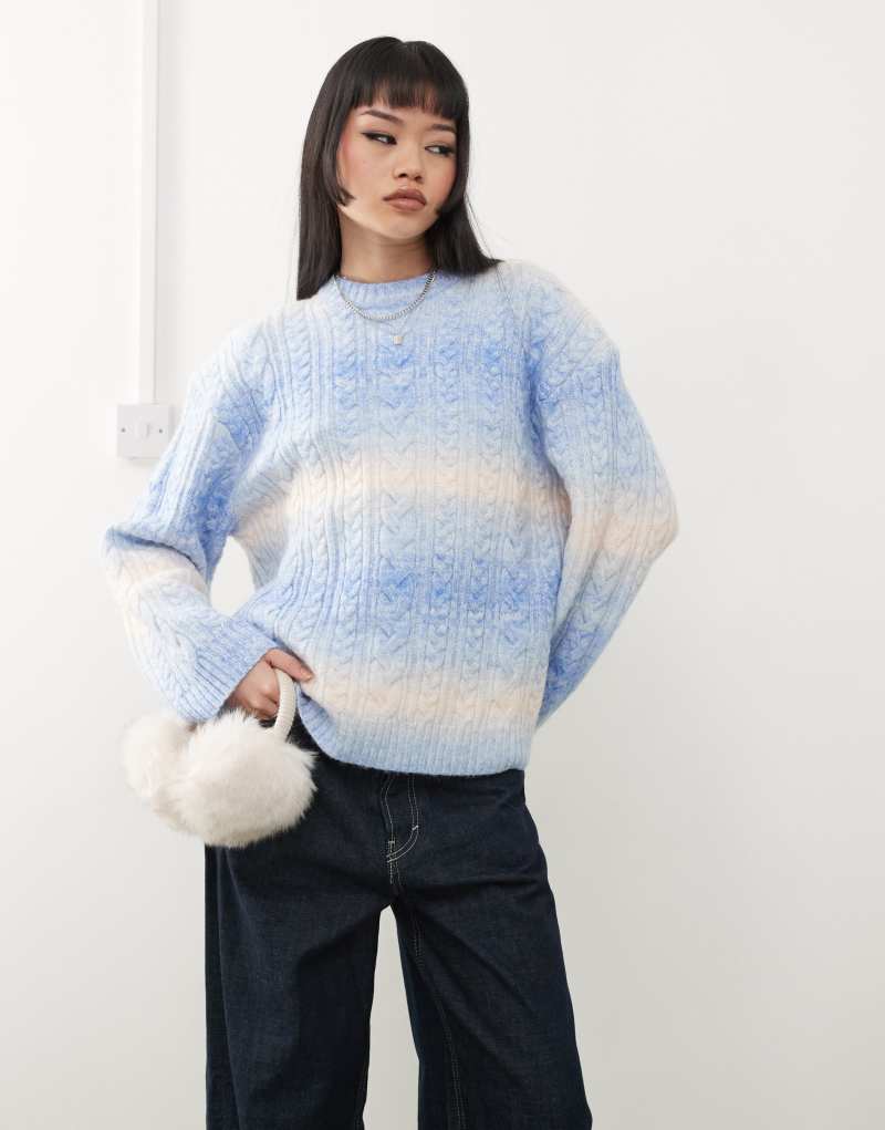 Monki oversized space dye cable sweater in blue & pink Monki