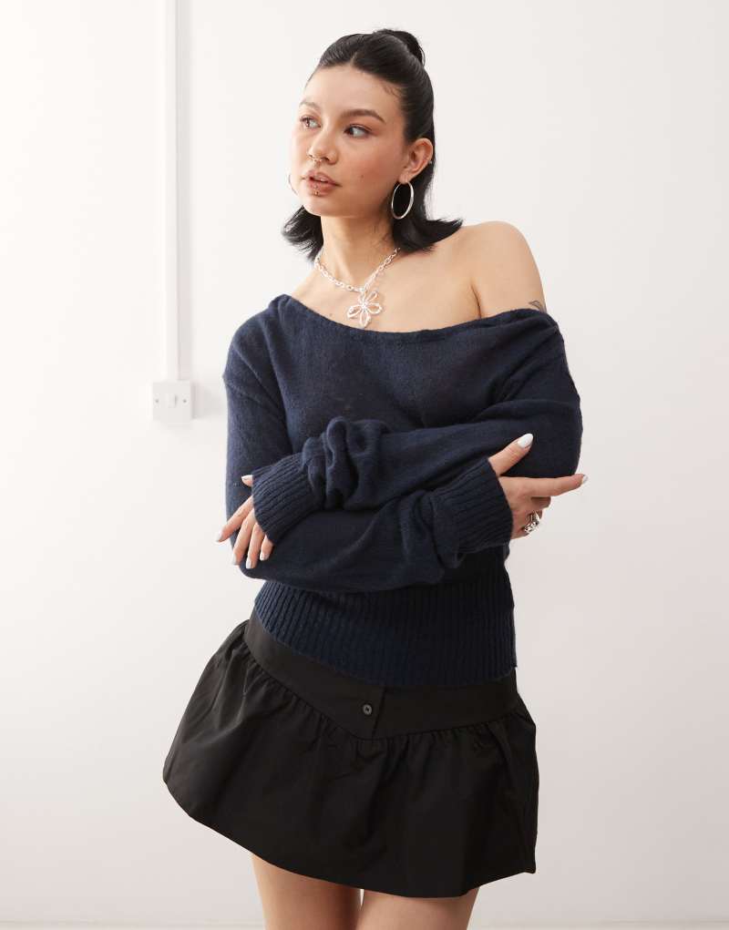 Motel suena asymmetric sweater in navy Motel