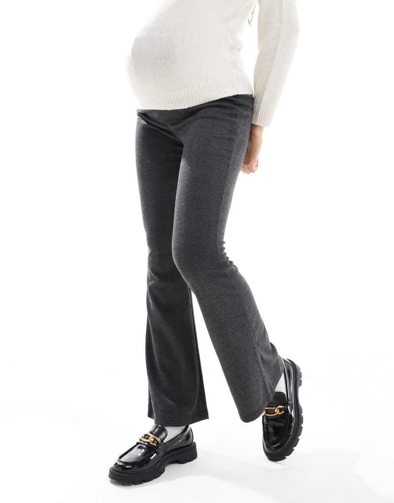 Mamalicious Maternity herringbone jersey flares in dark gray Mamalicious