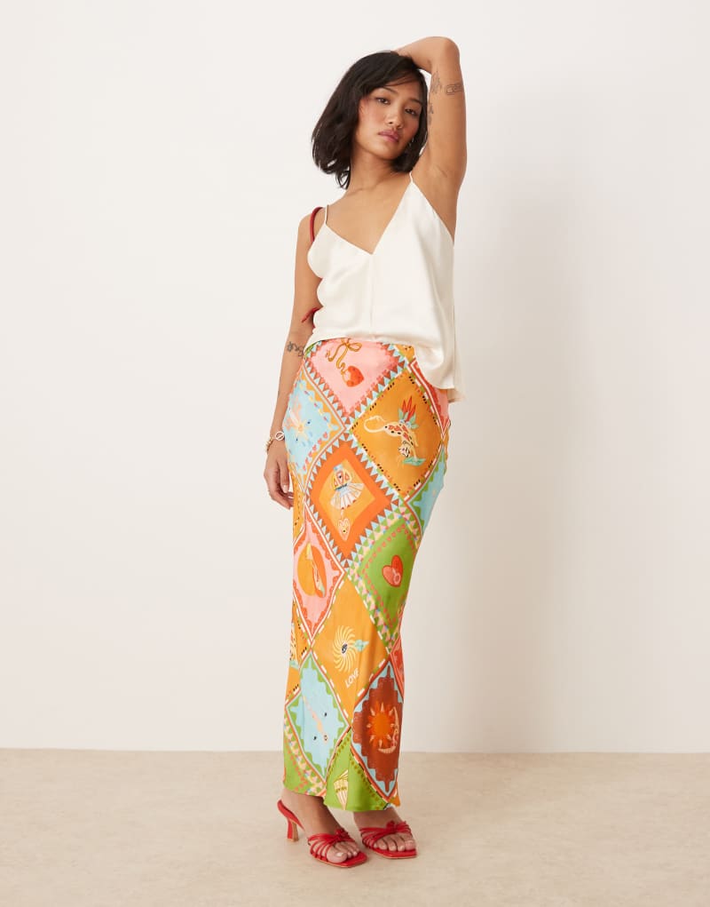 Never Fully Dressed Petite print maxi skirt in patchwork print Never Fully Dressed