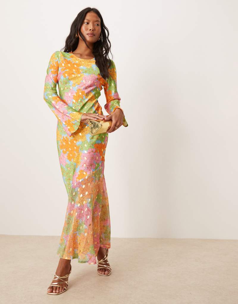 Never Fully Dressed Petite long sleeve maxi dress in patchwork print Never Fully Dressed