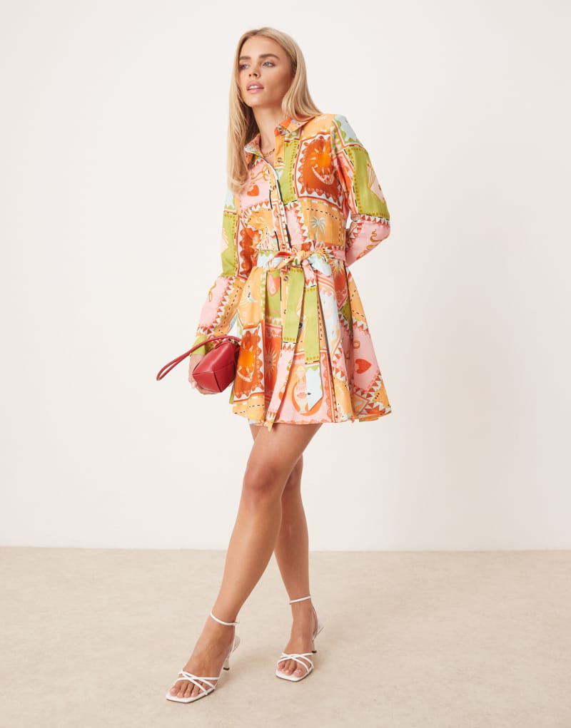 Never Fully Dressed Petite mini shirt dress in patchwork print Never Fully Dressed