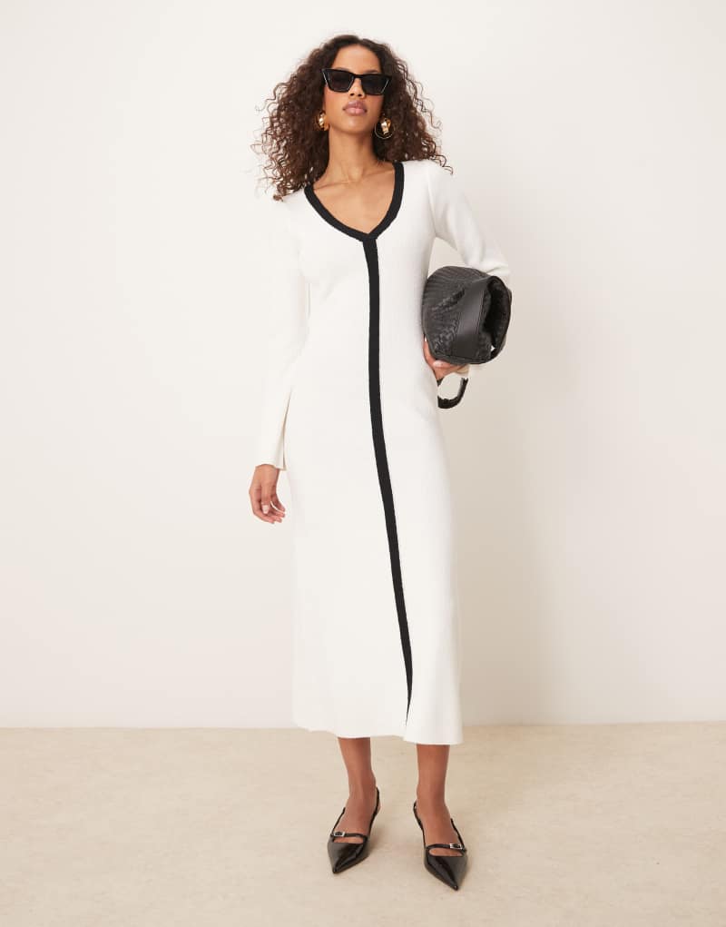 Pretty Lavish contrast seam knit midaxi dress in cream and black Pretty Lavish