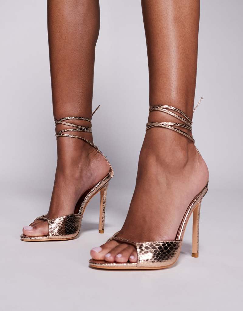 Public Desire Kalisto tie leg heeled sandals in gold Public Desire