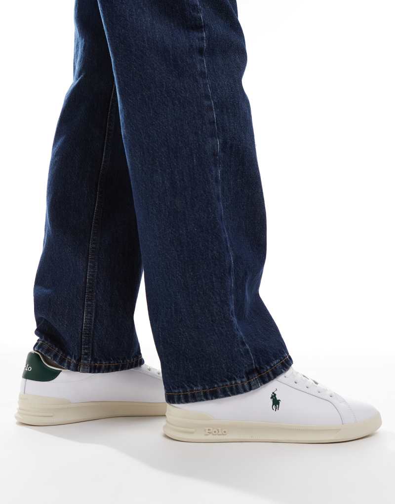 Polo Ralph Lauren Heritage Court in white with green logo and back tab Polo Ralph Lauren