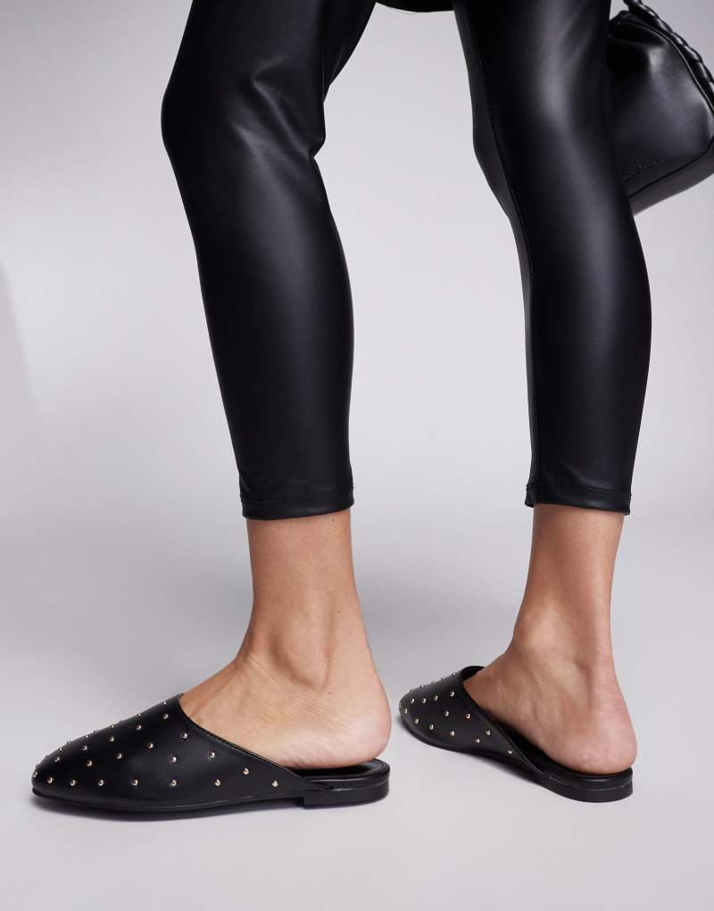 Public Desire Wide Fit Camille studded flat mules in black Public Desire