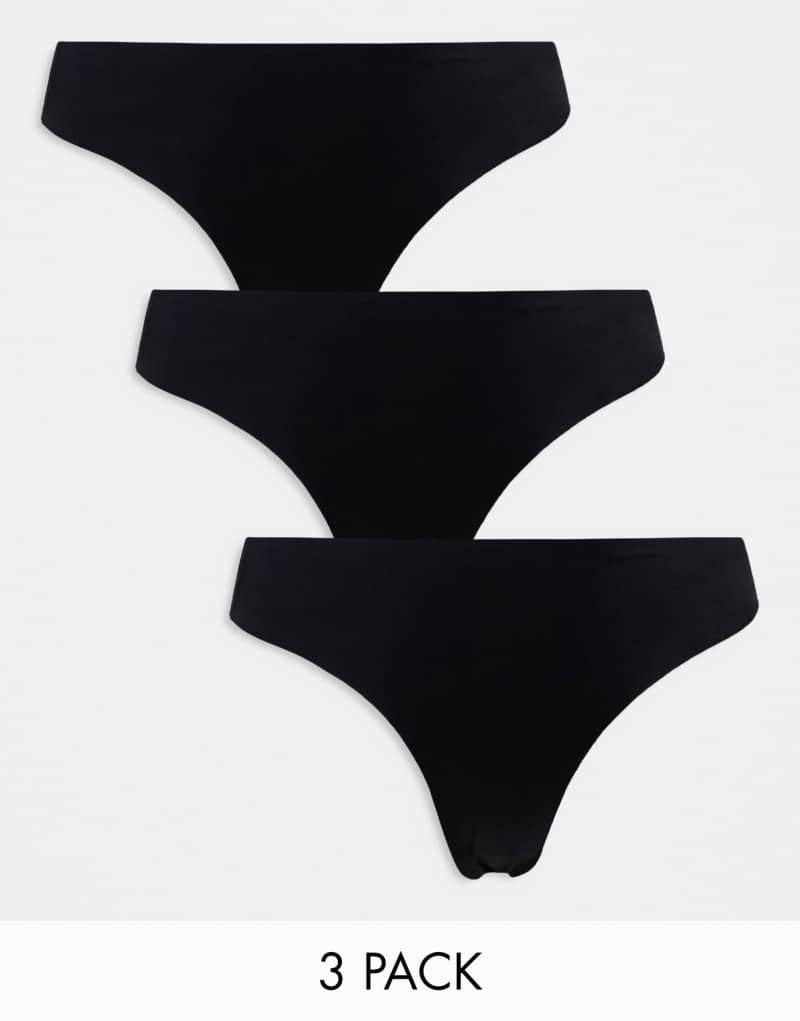 Pieces 3 pack seamless thongs in black Pieces