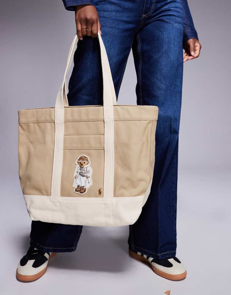 Polo Ralph Lauren tote bag with bear logo in beige Polo Ralph Lauren