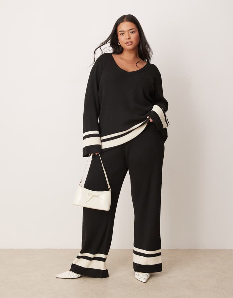 Pretty Lavish Curve contrast knit pants in black - part of a set Pretty Lavish