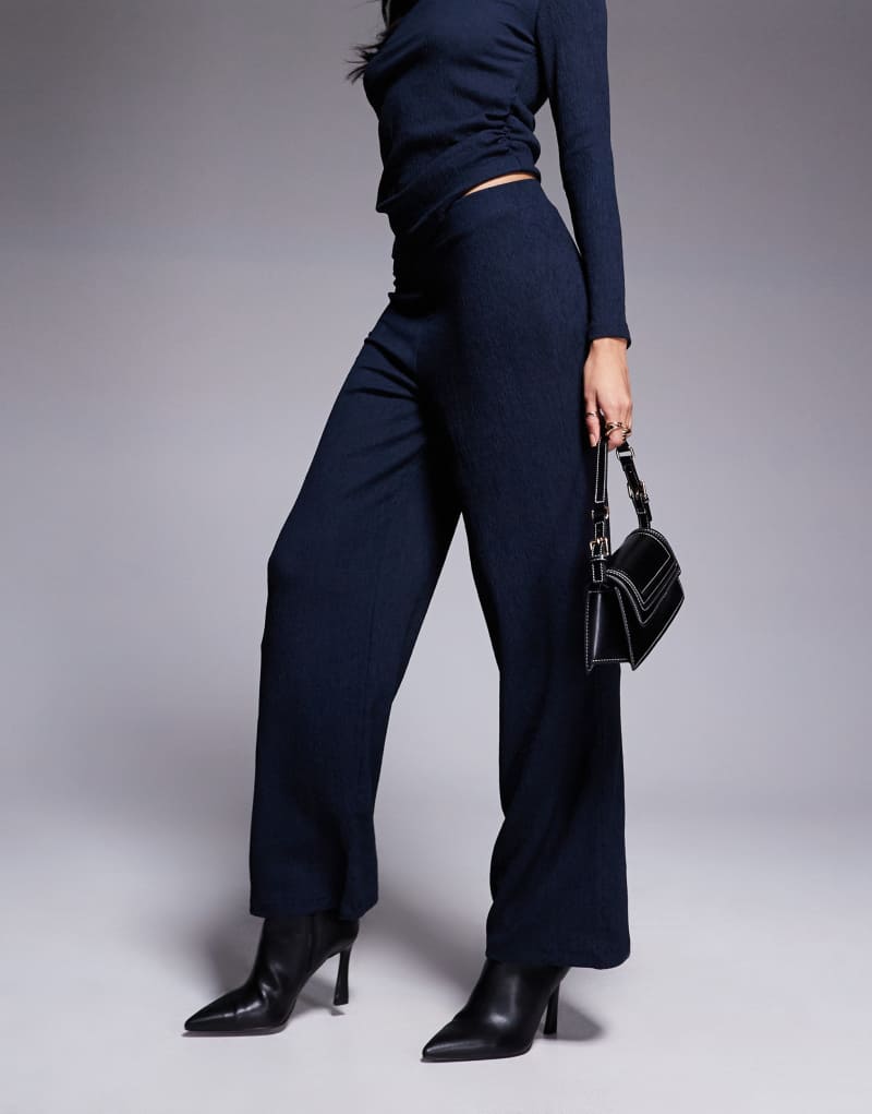 River Island textured wide leg loose pants in navy  River Island