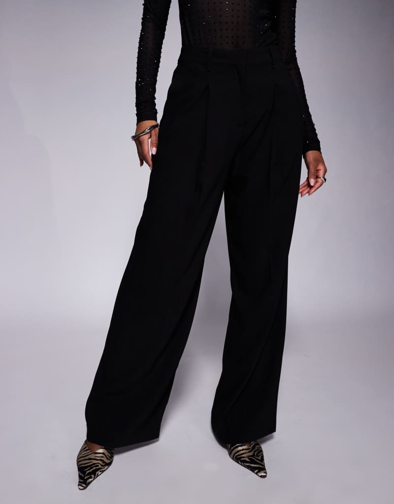 River Island wide leg tailored pants in black River Island