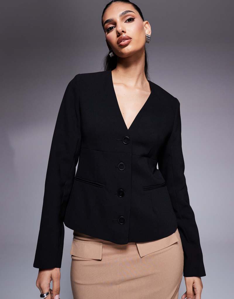 River Island button front blazer in black River Island