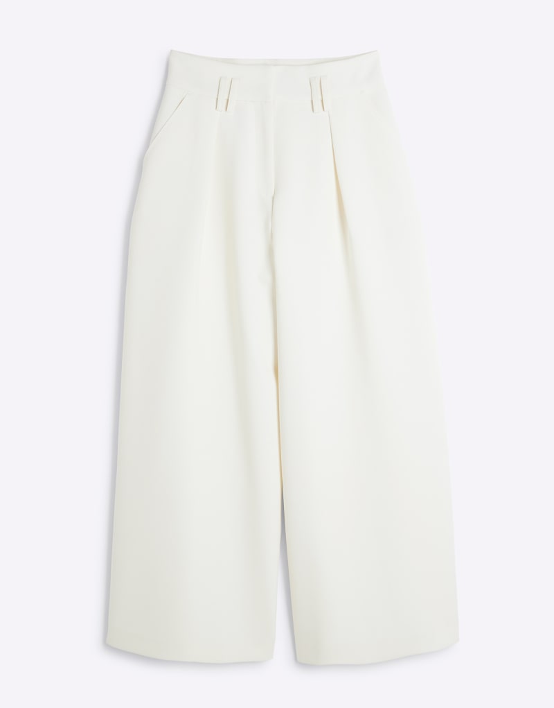 River Island Petite high rise wide leg pants in cream River Island