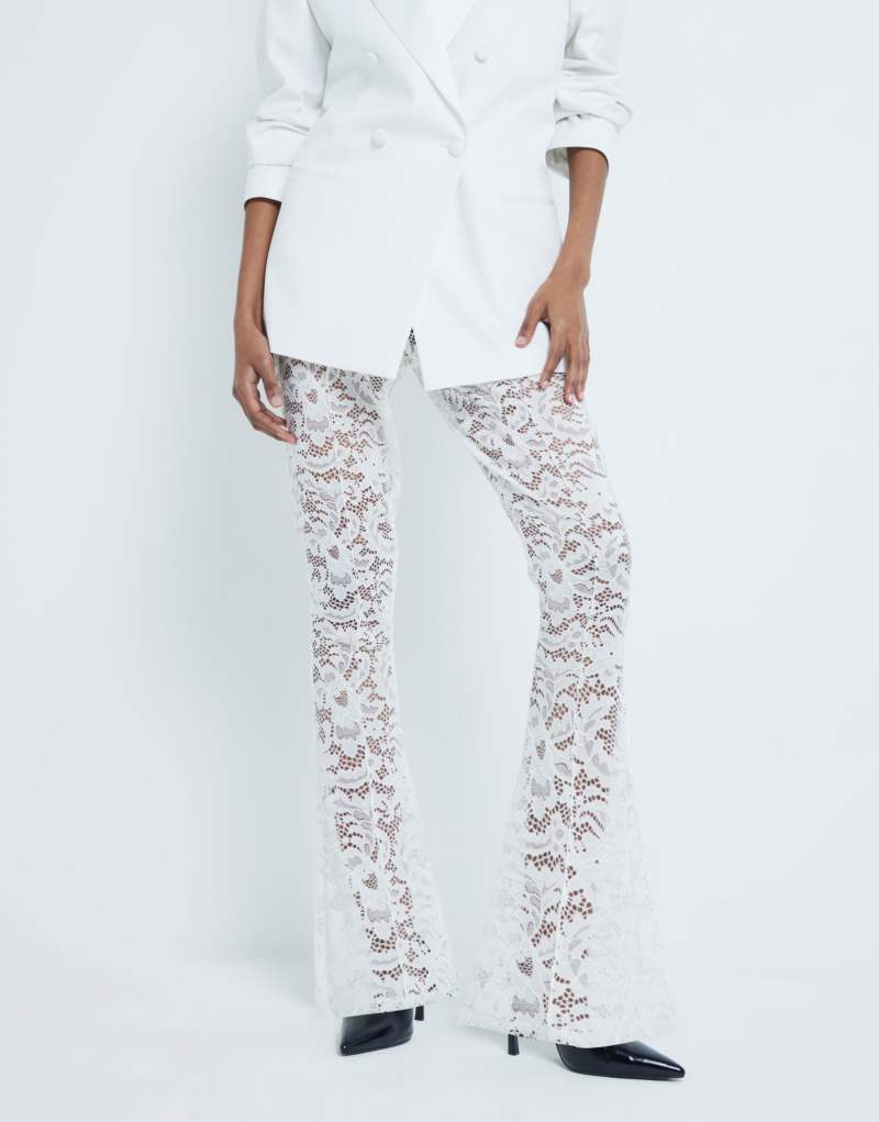 River Island lace flare pants in cream River Island