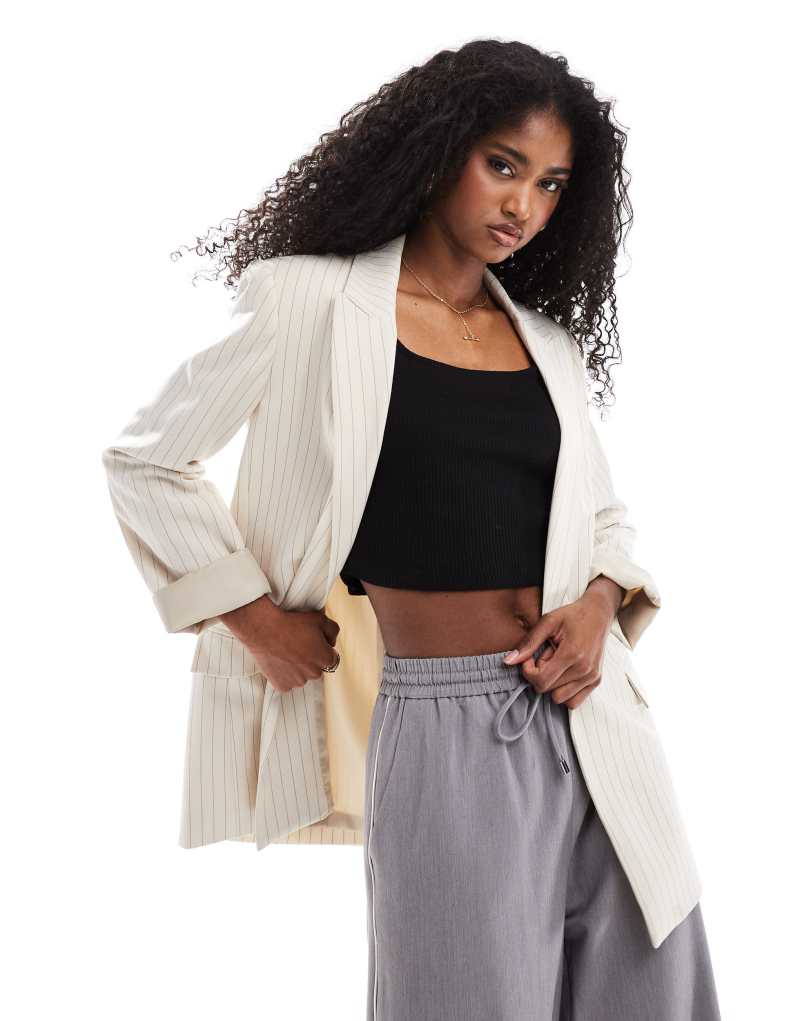 Stradivarius oversized blazer in beige pinstripe Stradivarius