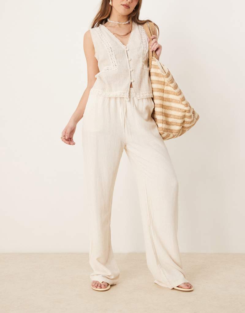 Stradivarius linen look pull on pants in natural Stradivarius