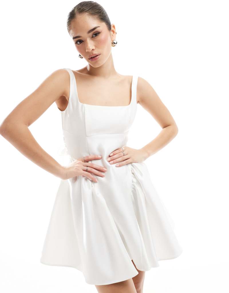 Six Stories Bridal bow back square neck mini dress in ivory Six Stories