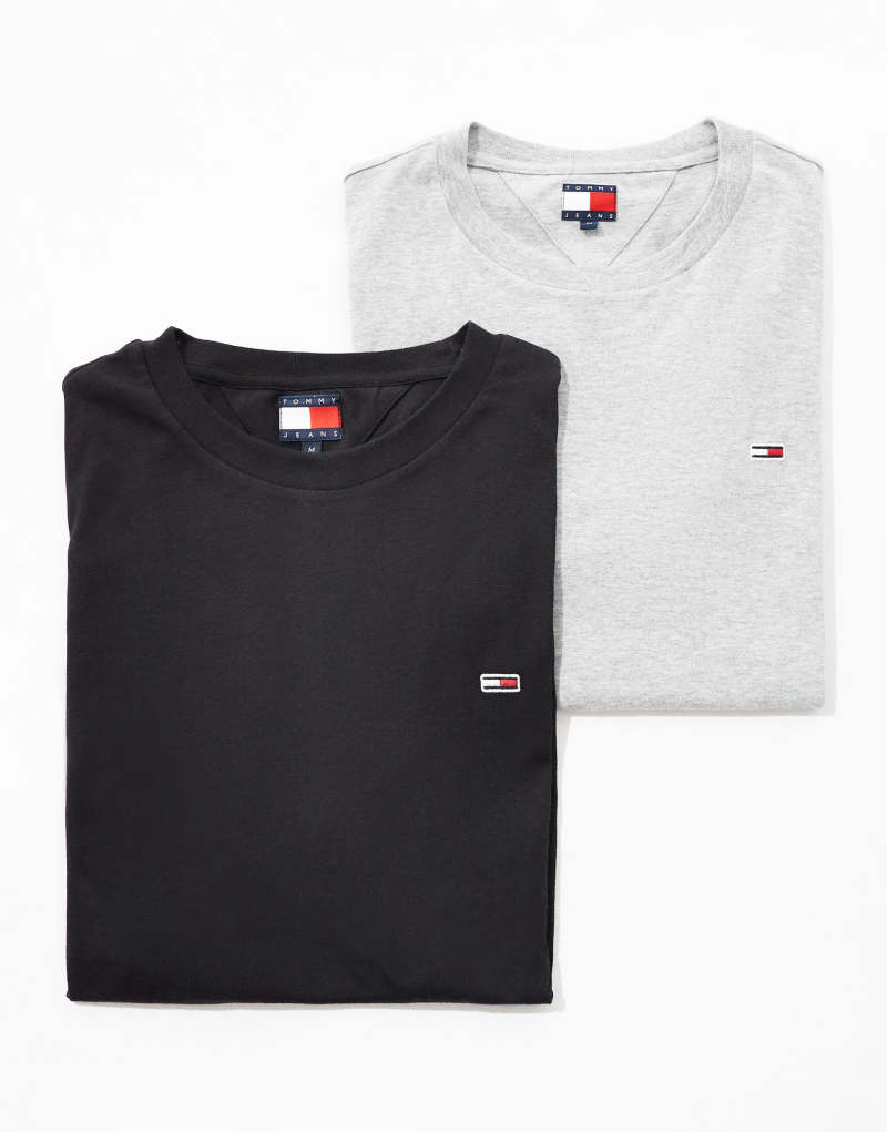 Tommy Jeans 2 pack flag logo t-shirts in black and gray Tommy Jeans